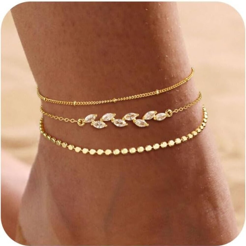 Elegant 14K Real Gold and Silver Plated Ankle Bracelets - Perfect Summer Jewelry